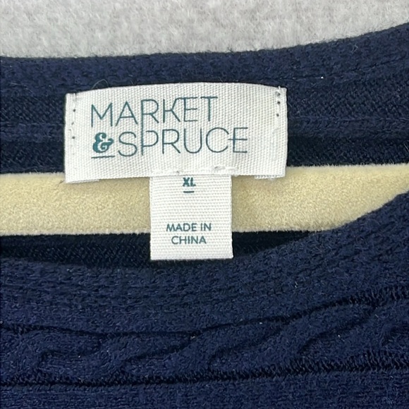 Market & Spruce Pullover Sweater XL Navy Boatneck 3/4 Sleeves Horizontal Knit - Picture 2 of 7